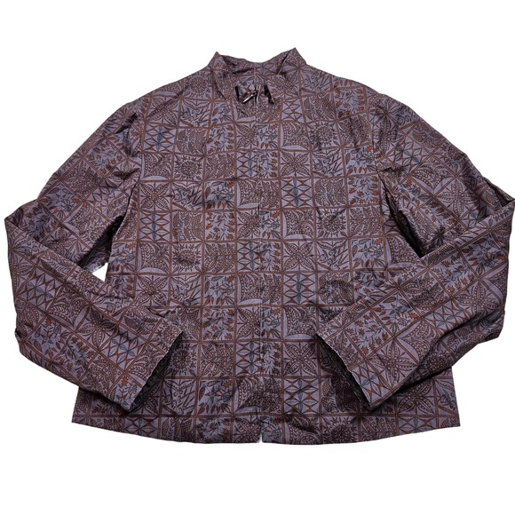 Peruvian Connection Women's Purple Abstract Print Zip Up Jacket. Size 14/L - Picture 1 of 7